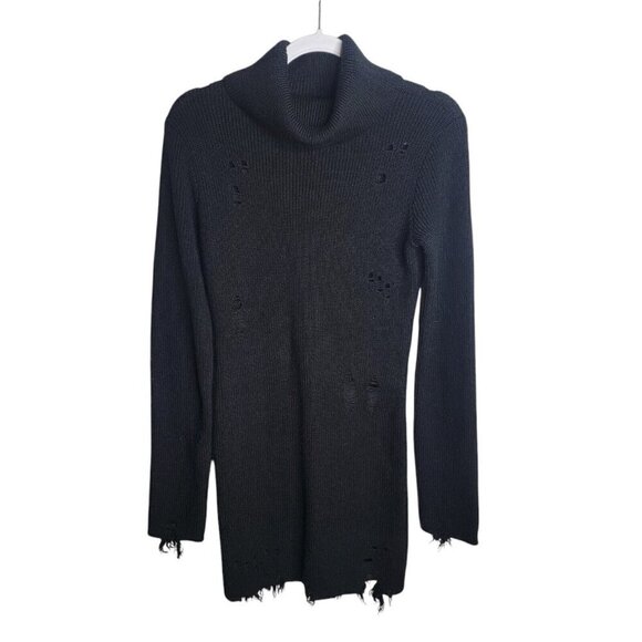 NEW Lovers + Friends Distressed Sweater Dress MEDIUM Revolve Black Wool Blend - Picture 2 of 8